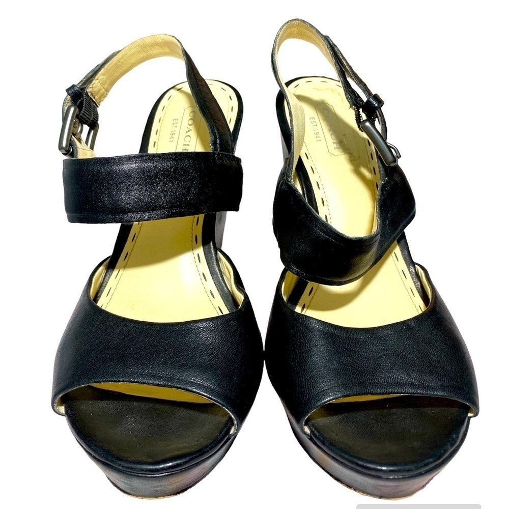 Coach Q1046 Julia sandals heels platforms black buckle straps Sz 7B   #OSS